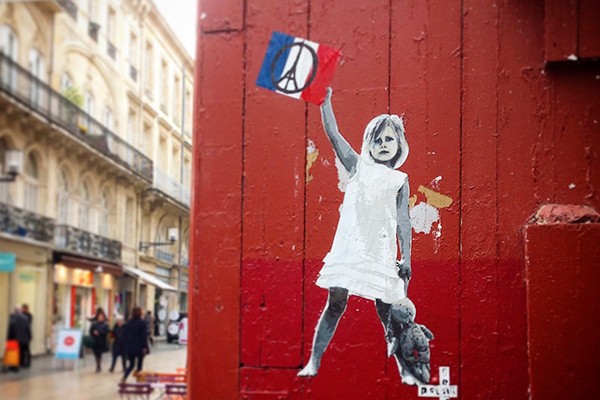 Enfant, collage, rue, paris, france, française, enfance, paix, symbole, street art