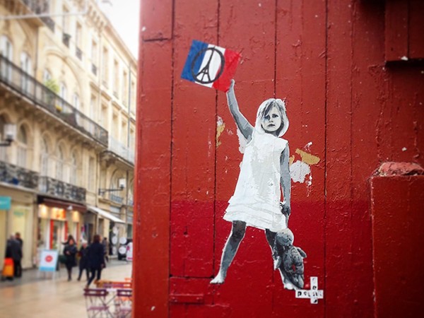 Enfant, collage, rue, paris, france, française, enfance, paix, symbole, street art