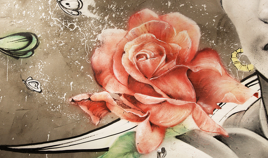 jeune rose, fleur artiste, graffiti street art