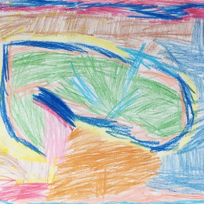 Oeuvre abstraite multicolore par une enfant de 4 ans