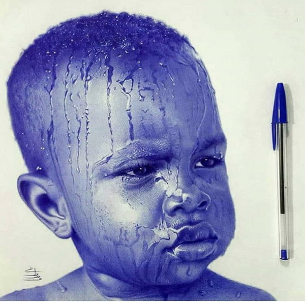 Personnage, portrait, Stylo bic, art, bleu