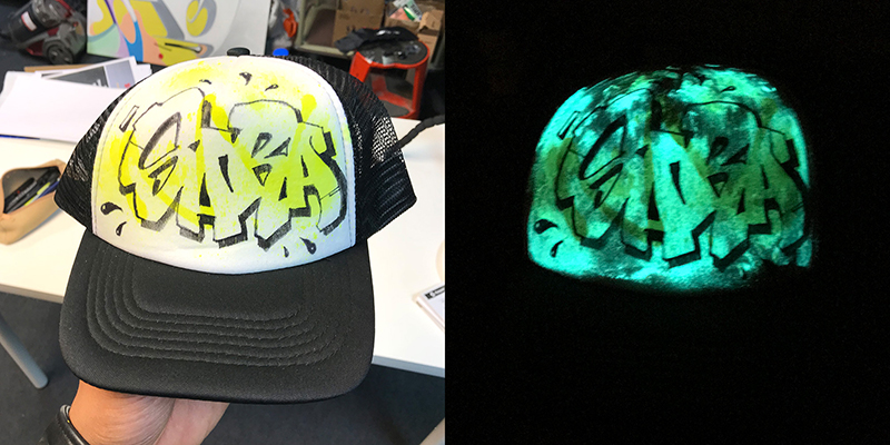 test, casquette, greffée, fluo, phosphorescente