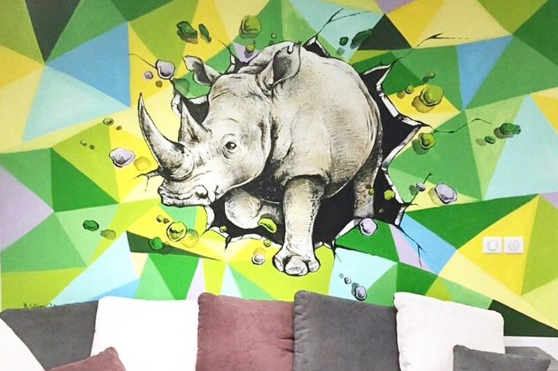 Fresque, graffiti, Rhinocéros, art, graff, tags, street art
