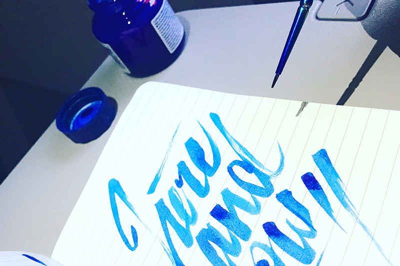 calligraphy, blue, avion, quick, encre, pinceau