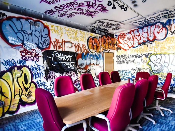 graffiti, street art, salle, réunion, décoration.