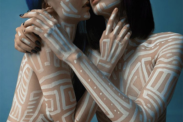 bodypainting, art, corps, ligne, tribal, femmes