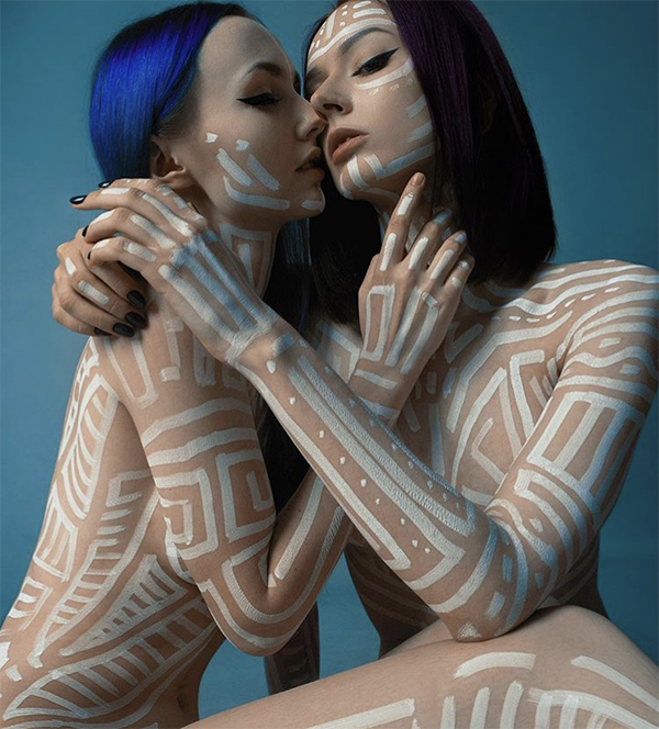 bodypainting, art, corps, ligne, tribal, femmes