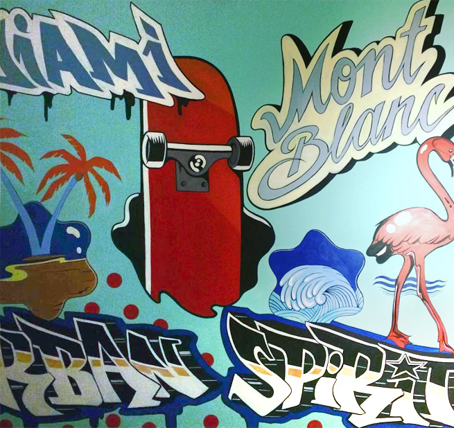 Fresque, montblanc, flamant rose, skate, urban